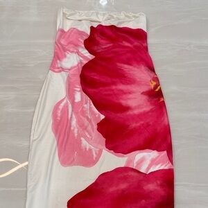 Floral Strapless Dress in Red and Pink